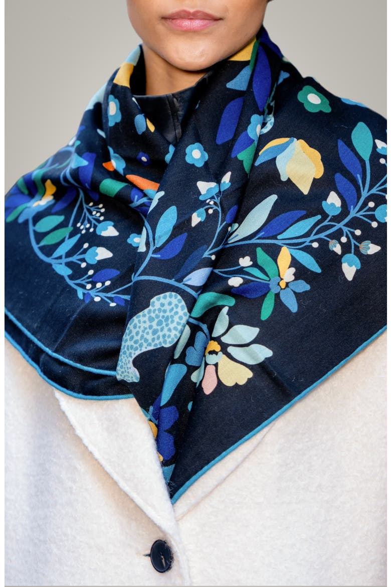 Double Sided Wool Silk Scarf Of Night Jungle Reverie, Alternate, color, Black