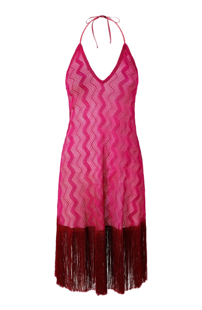 Missoni Cover-up Dress In Zig Zag Lamé Viscose With Fringes, Alternate, color, Purple