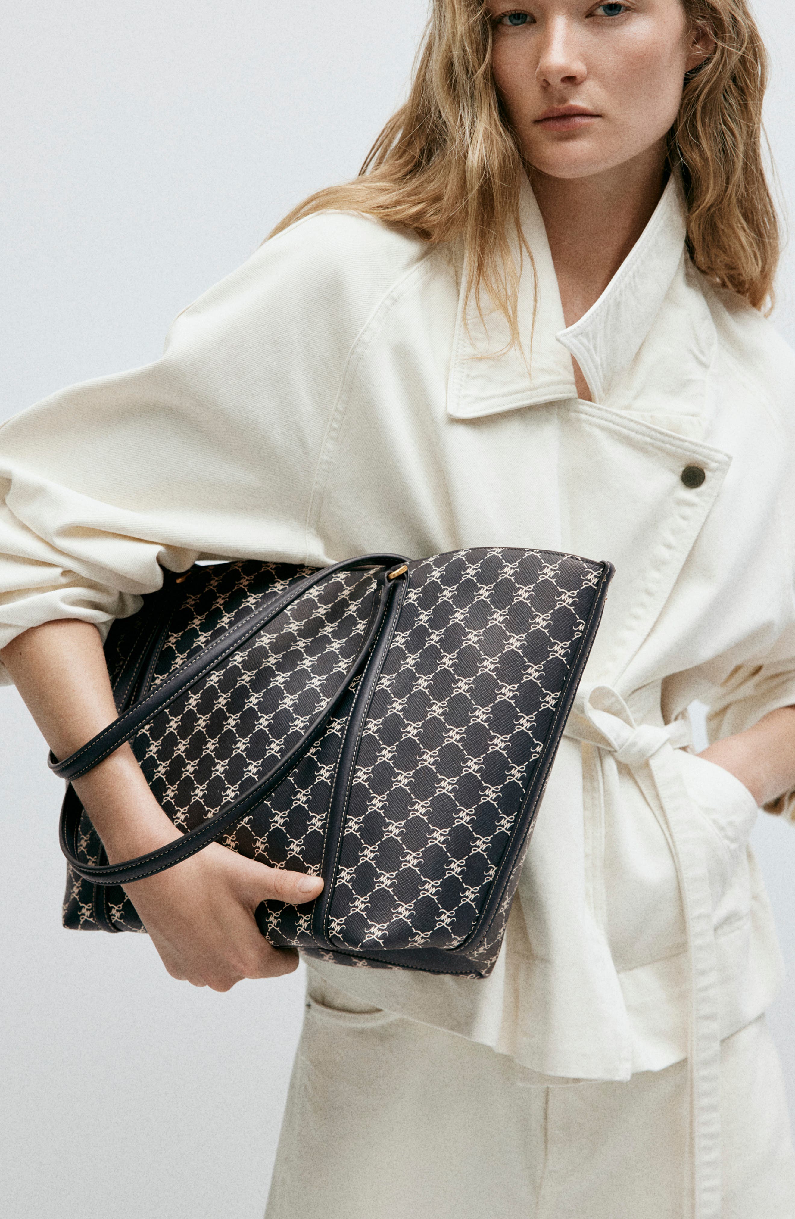 Monogram Faux Leather Tote, Alternate, color, NAVY