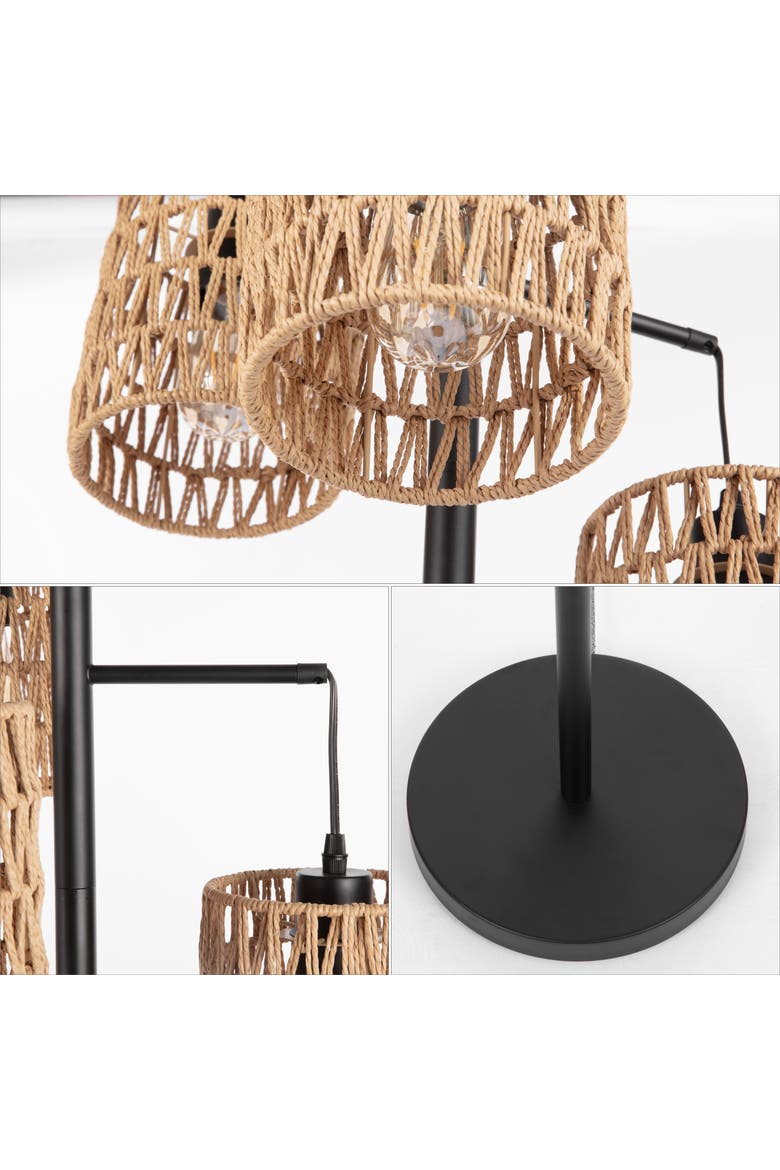 Isla 3-Light Mid-Century Bohemian Metal/Rope LED Floor Lamp, Alternate, color, Black