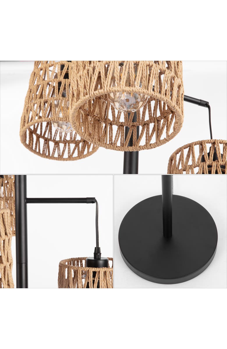 JONATHAN Y Isla 3-Light Mid-Century Bohemian Metal/Rope LED Floor Lamp, Alternate, color, Black