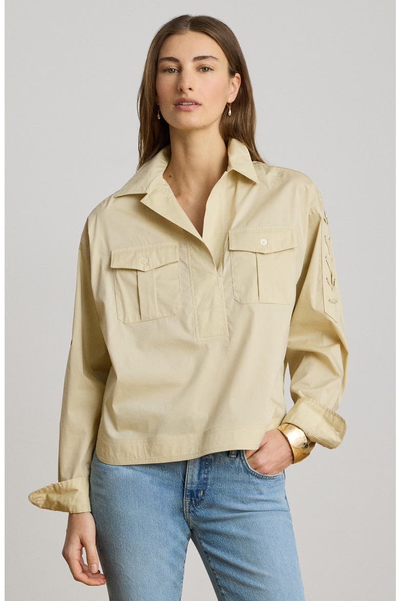 Silky Stretch Cotton Utility Shirt, Alternate, color, SAND BROWN