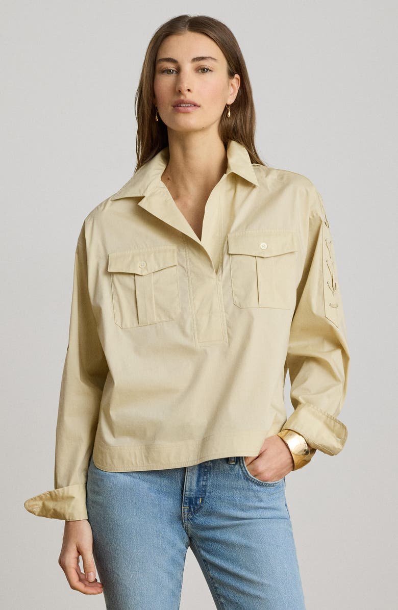 Lauren Ralph Lauren Silky Stretch Cotton Utility Shirt, Alternate, color, Sand Brown