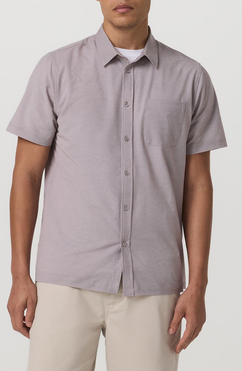 Vuori Short Sleeve Bridge Button-Up Shirt, Main, color, Sable Mini Stripe