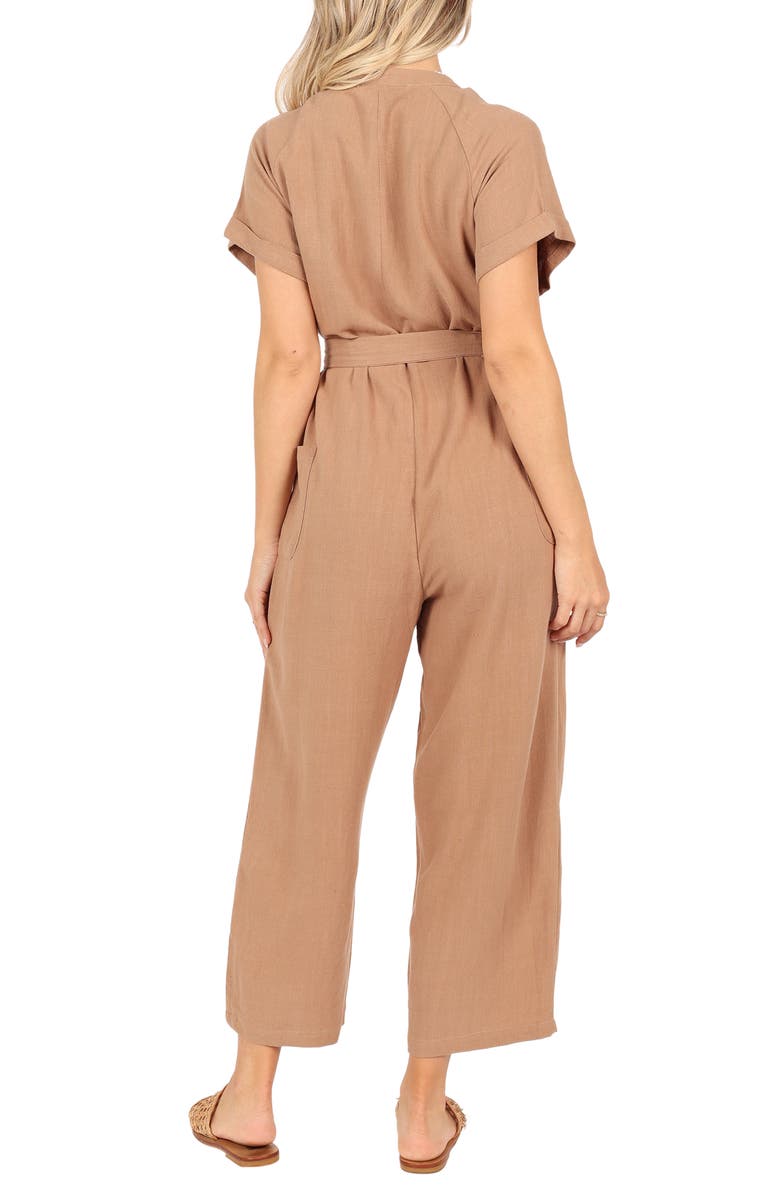 Petal & Pup Archie Tie Waist Linen Jumpsuit, Alternate, color, Mocha