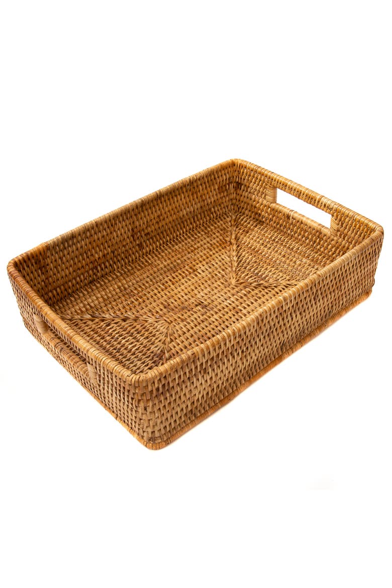 Artifacts Rattan Rectangular Storage Basket with Rounded Corners, Main, color, Honey Brown