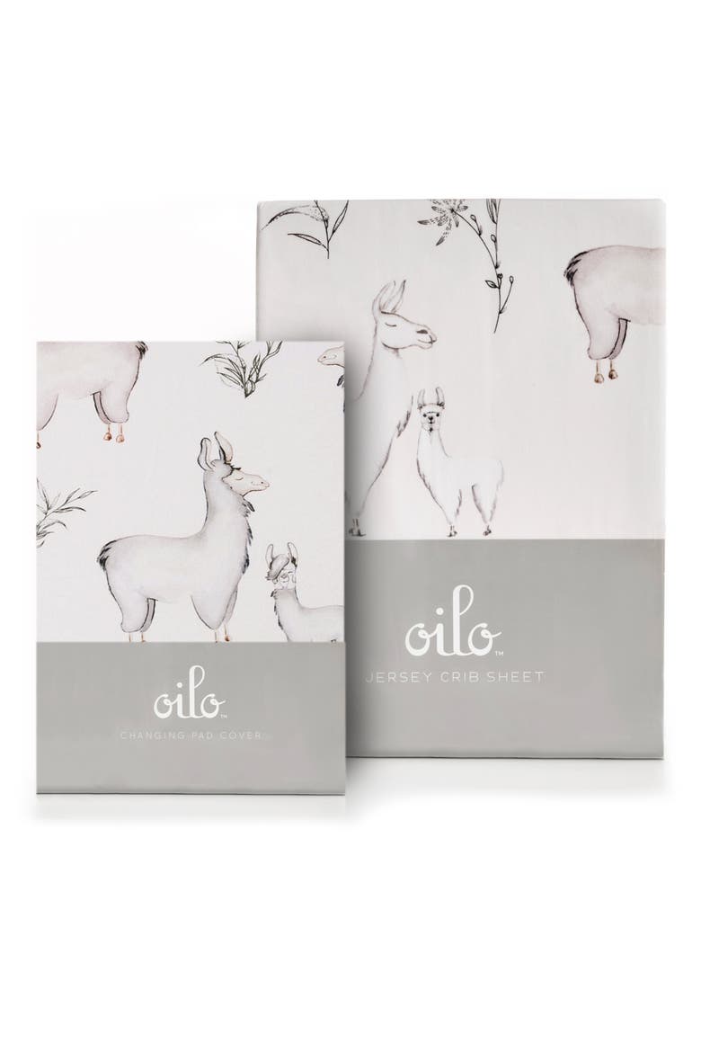 Llama Changing Pad Cover & Jersey Crib Sheet Set, Main, color, NEUTRAL