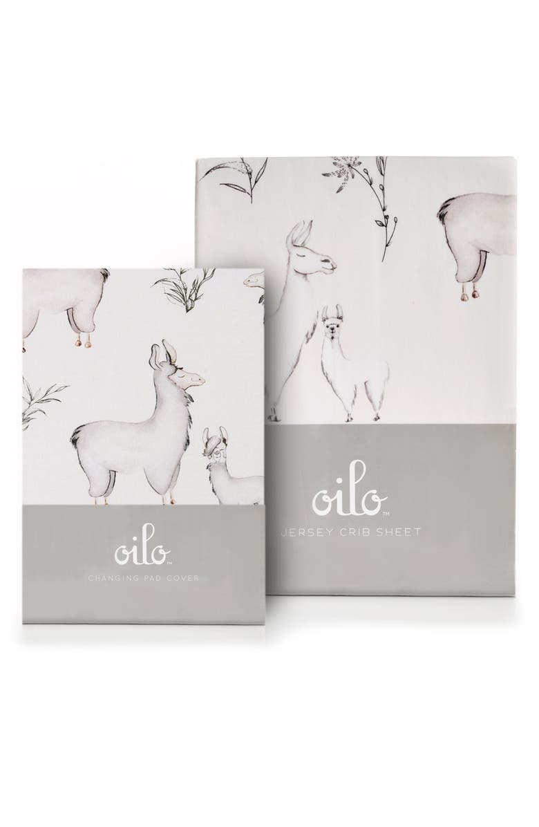 Oilo Llama Changing Pad Cover & Jersey Crib Sheet Set, Main, color, Neutral