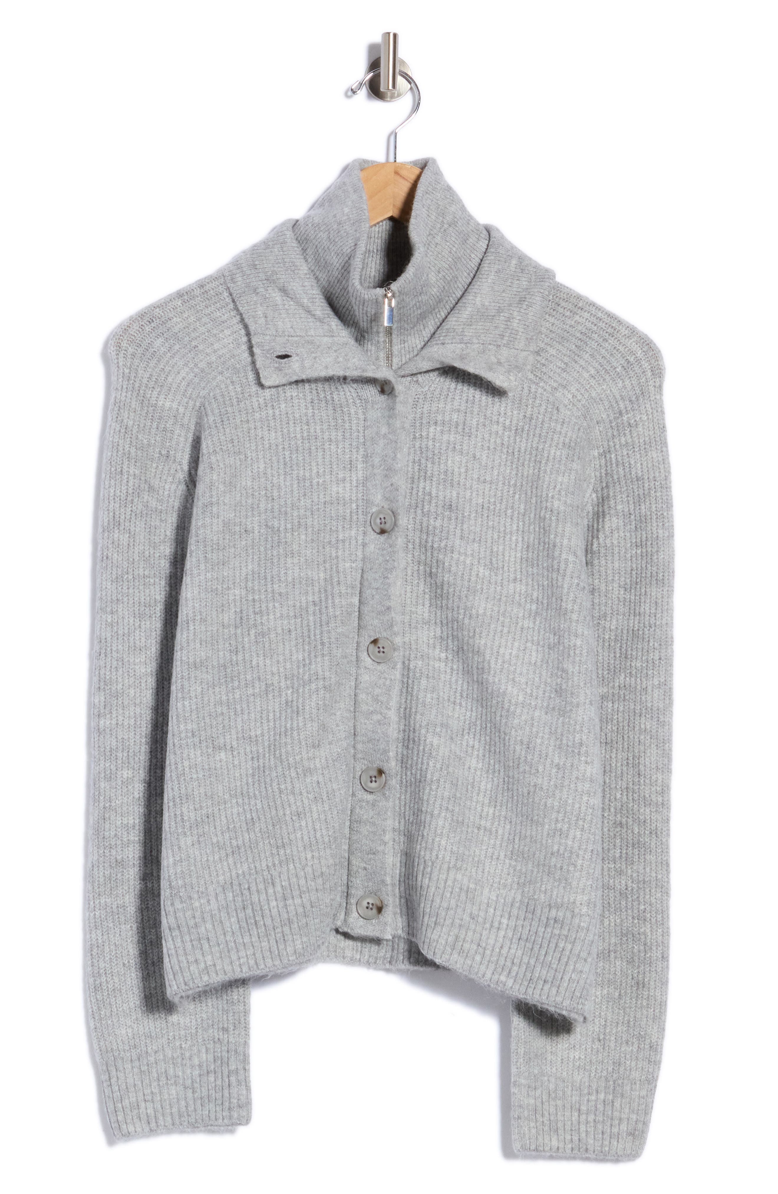 Parker Zip & Button Cardigan In Light Heather Grey