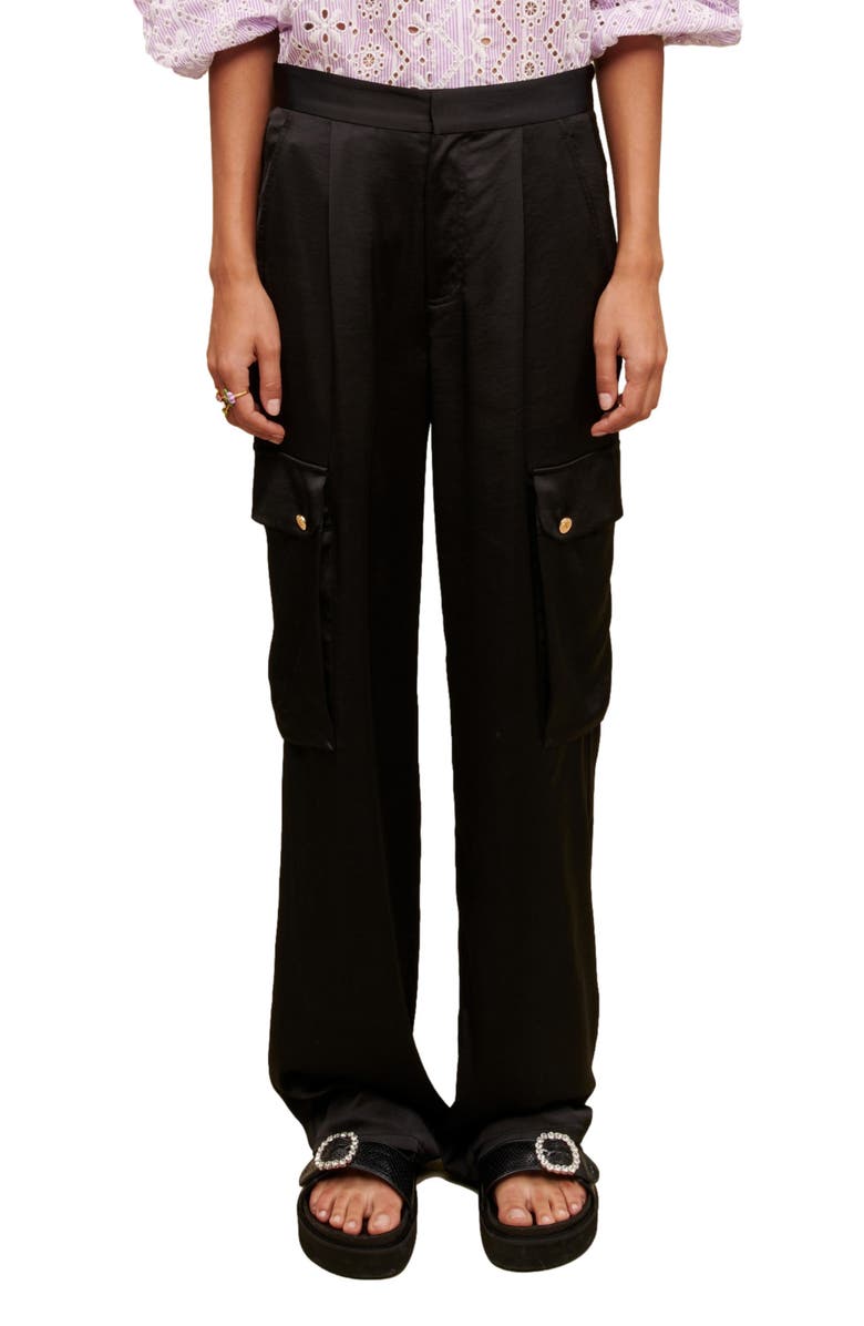 maje Prague Satin Cargo Pants, Main, color, 