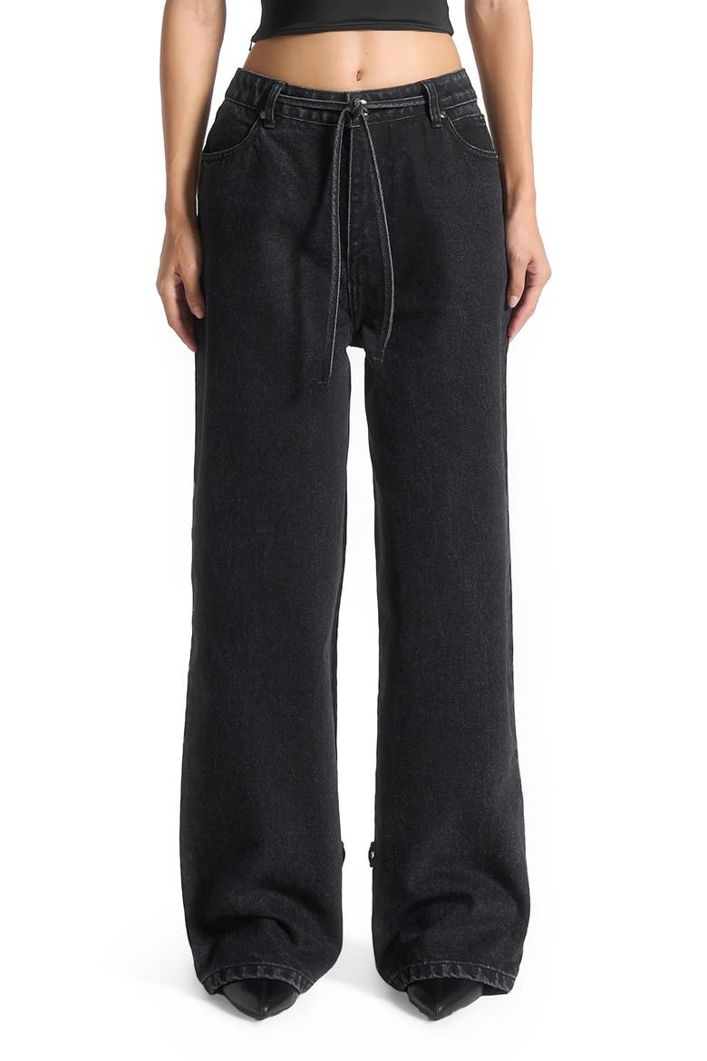 Faye Wide Mid Rise Jeans with Tie Waist, Main, color, Washed Black