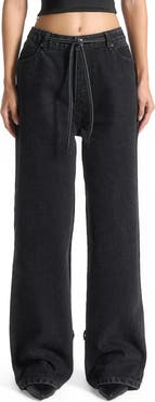 Manière De Voir Faye Wide Mid Rise Jeans with Tie Waist