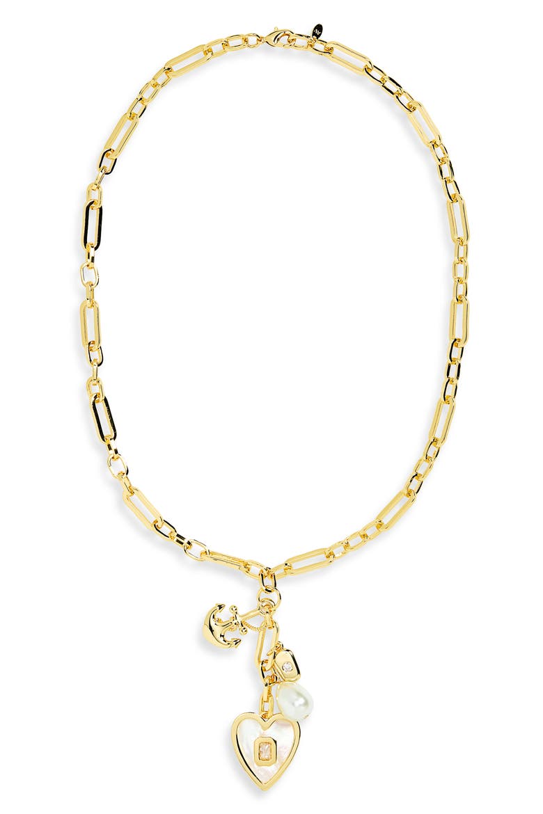 Mother of Pearl Chunky Charm Necklace, Alternate, color, GOLD