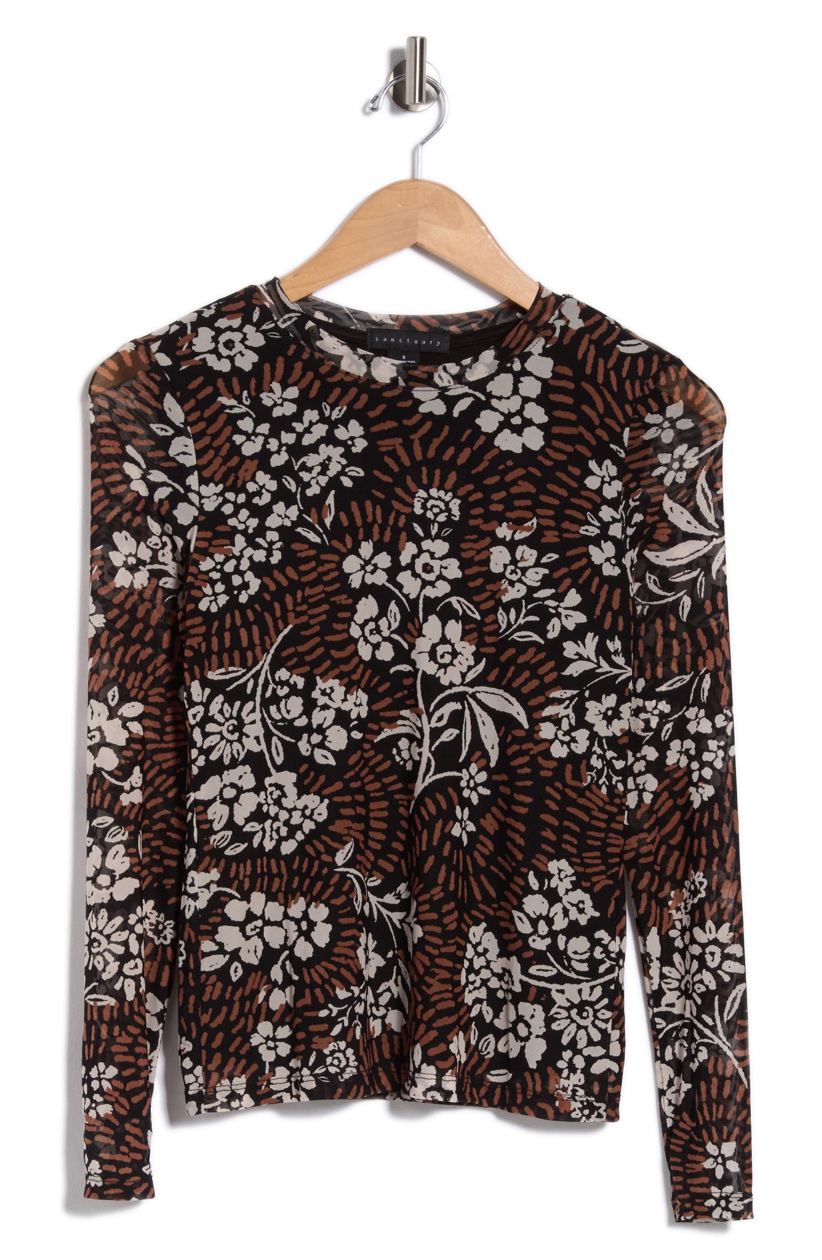 Print Long Sleeve Sheer Top