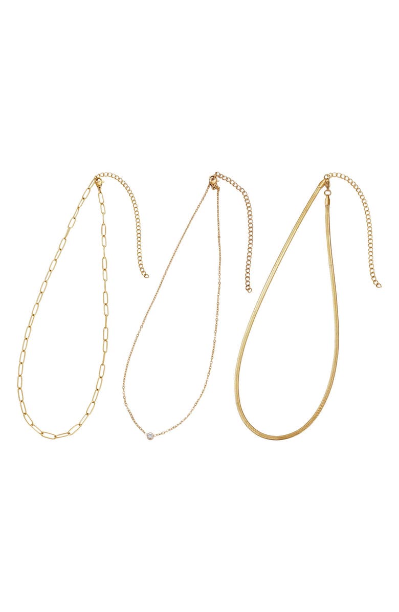 Adornia Set of 3 18K Gold Plated Necklaces, Alternate, color, Gold