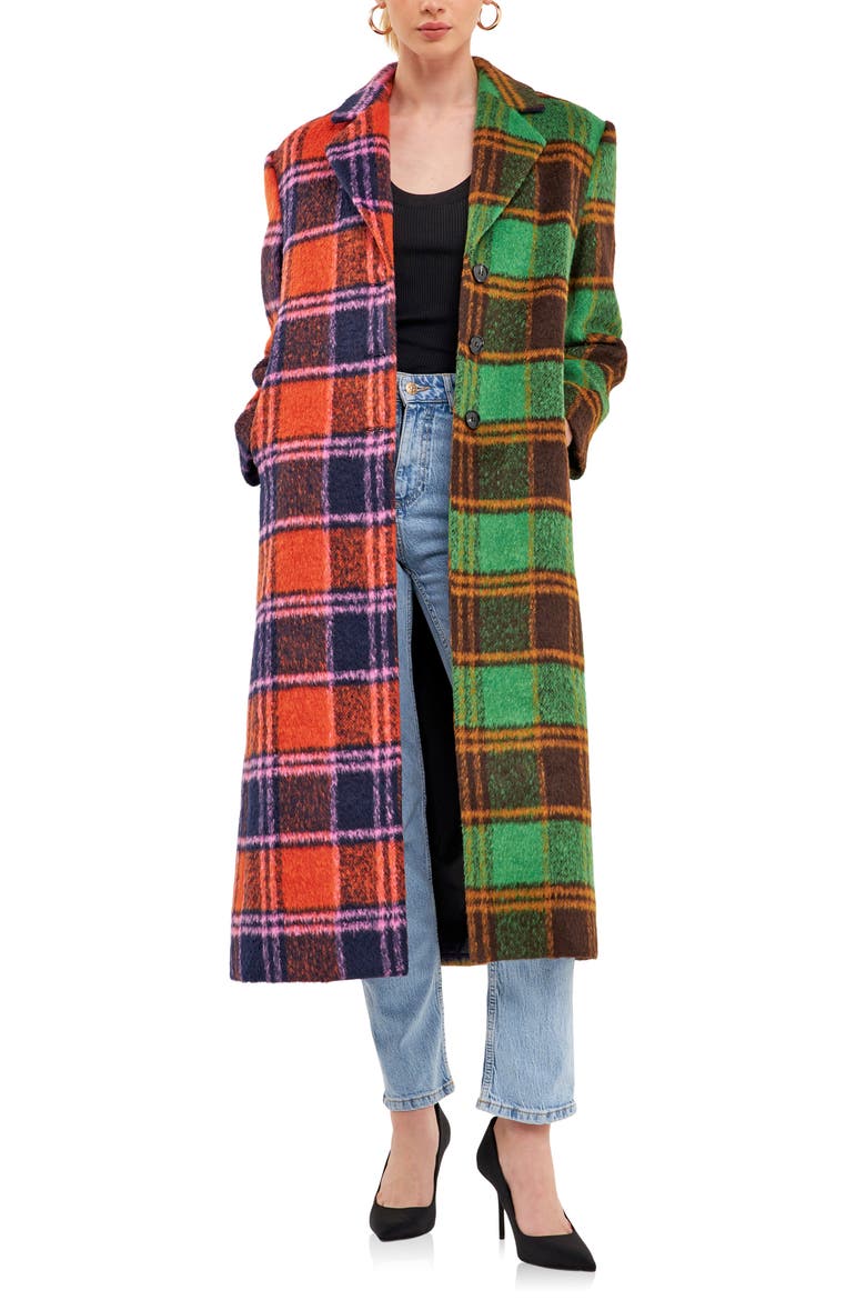 Colorblock Plaid Trench Coat, Main, color, MULTI