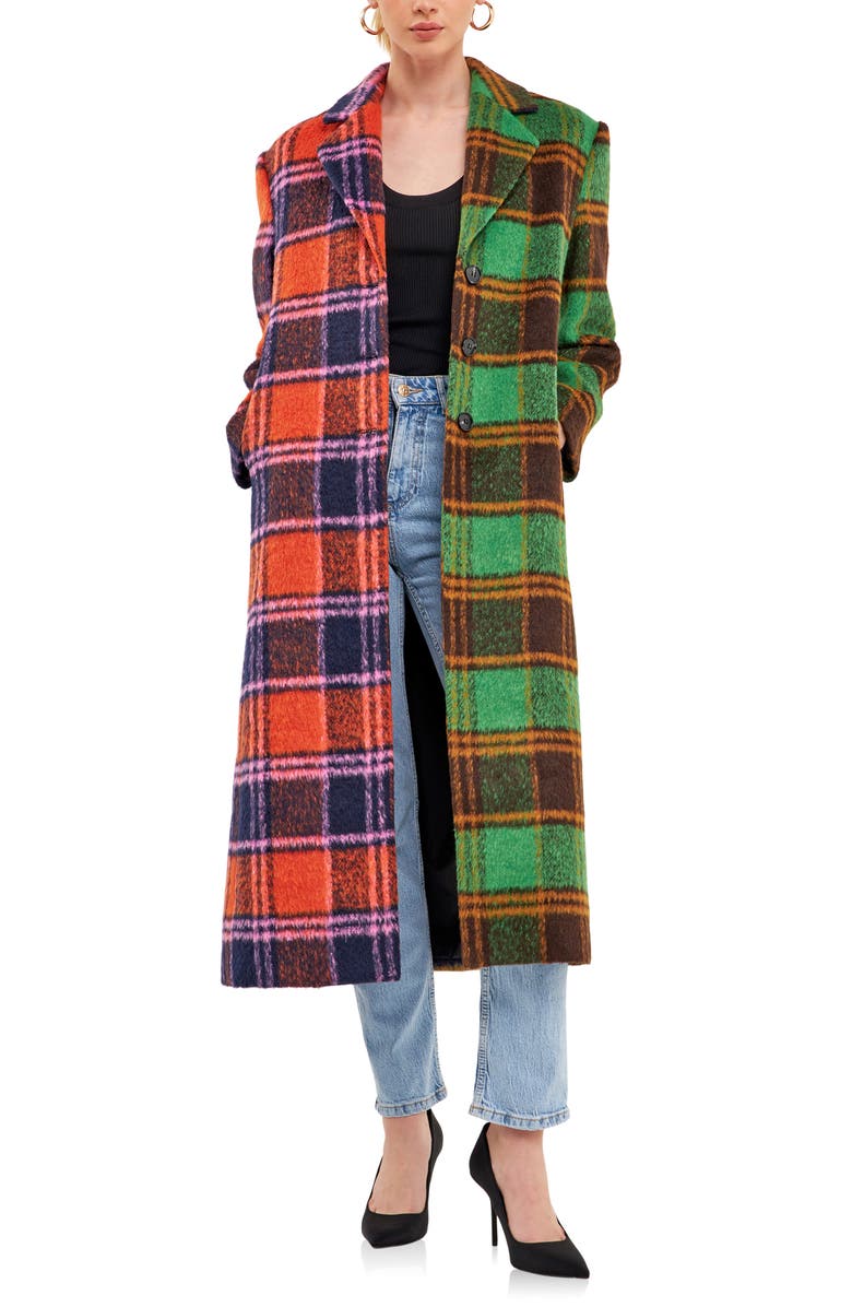 English Factory Colorblock Plaid Trench Coat, Main, color,