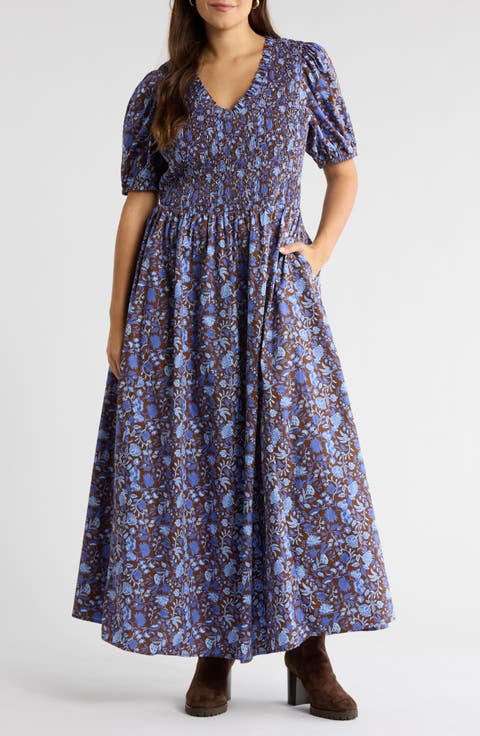 Bruceton Floral Print Smocked Dress (Plus)