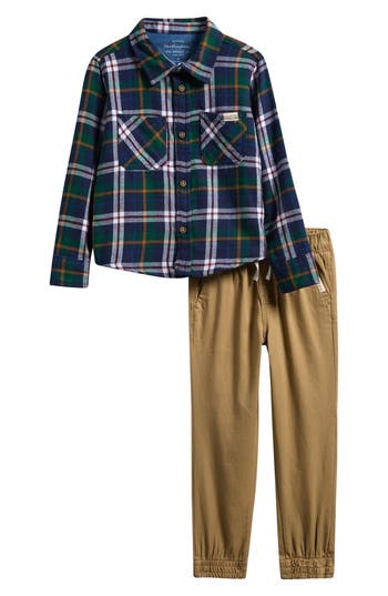 Weatherproof ® Kids' Flannel Button-up Shirt & Twill Joggers In Multi