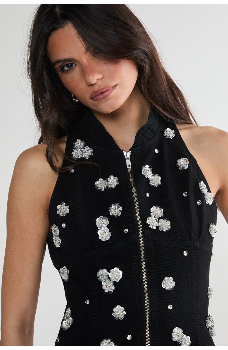 NASTY GAL Embellished Applique Mini Dress, Alternate, color, Washed Black