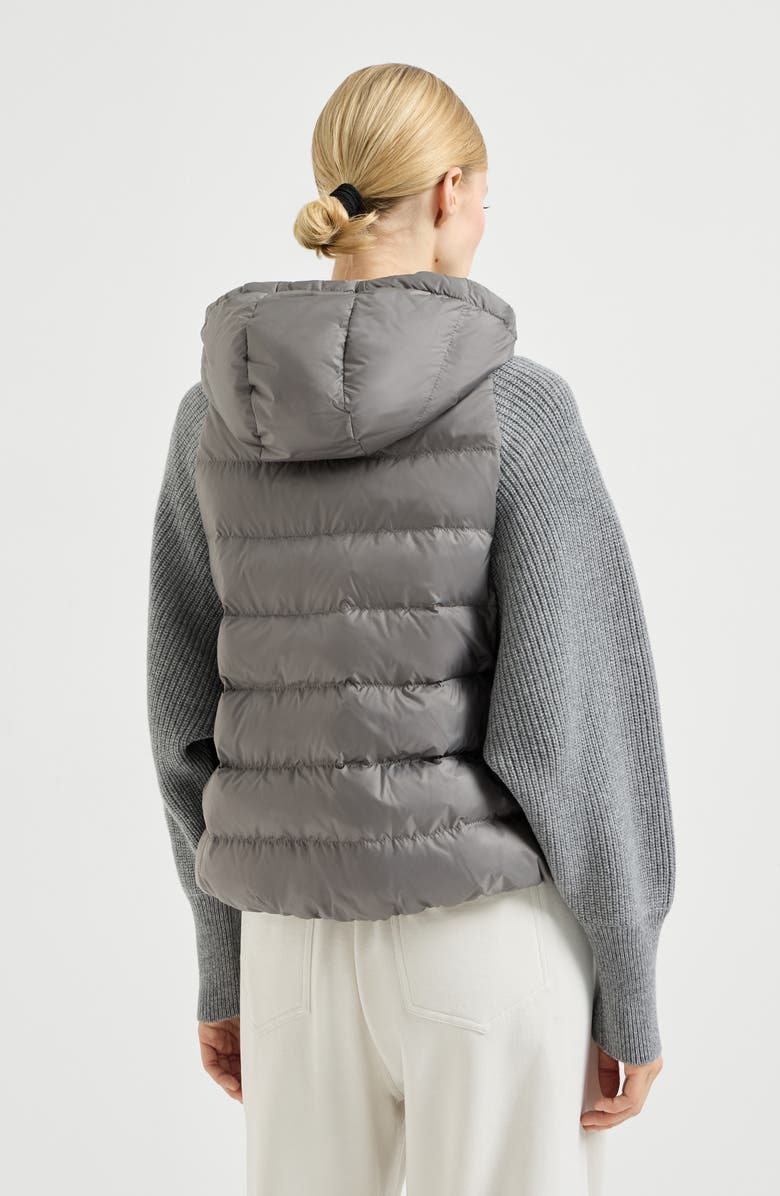 Brunello Cucinelli Nylon hooded down jacket, Alternate, color, Grey