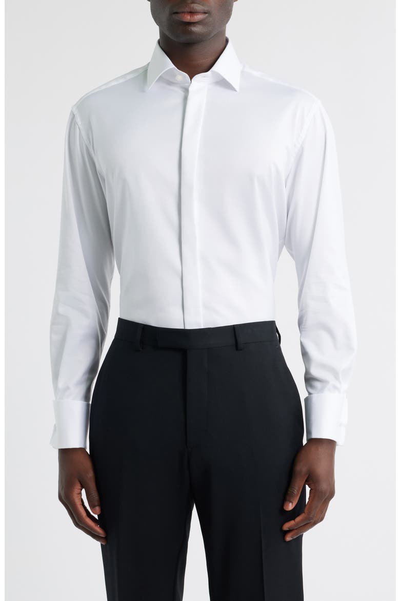 Luxury Covered Placket Non-Iron Dress Shirt, Main, color, WHITE