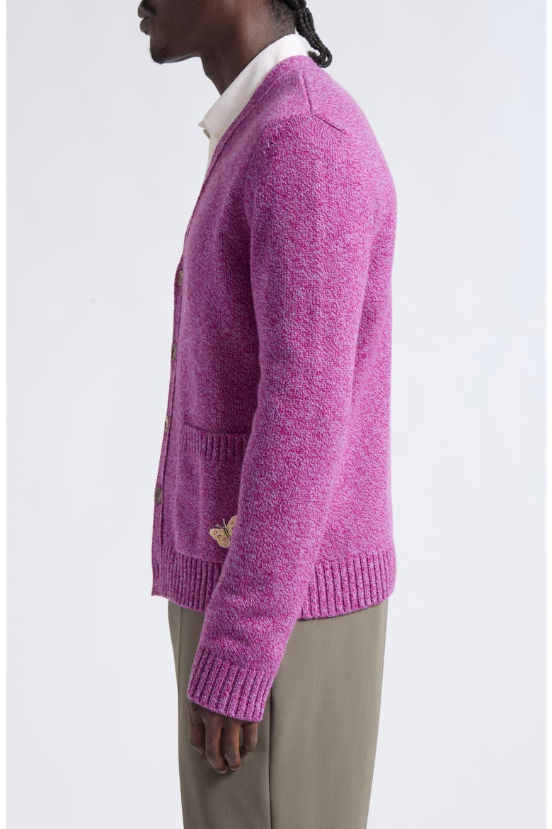 Butterly Appliqué Wool Mouliné Cardigan, Alternate, color, VIOLET