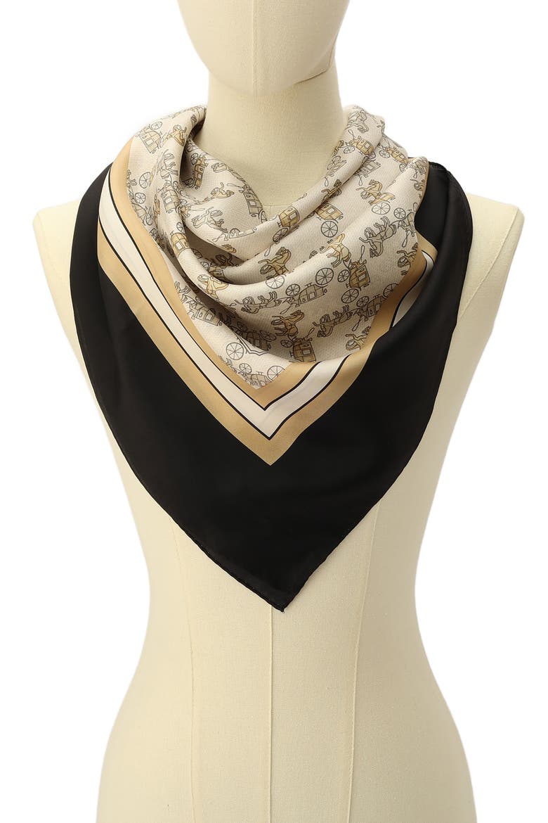 Horse & Carriage Print Silk Square Scarf, Alternate, color, BLACK/BEIGE