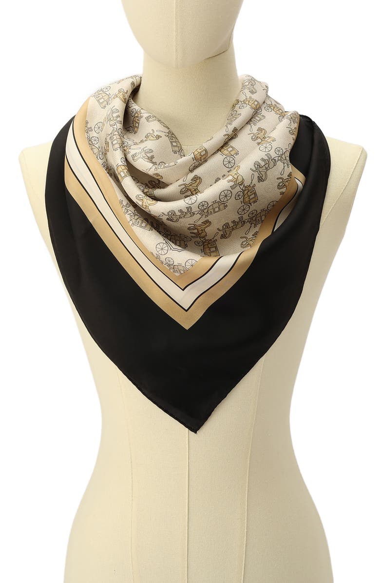 COACH Horse & Carriage Print Silk Square Scarf, Alternate, color, Black