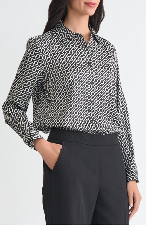 Kasper Print Button-up Shirt In Blue