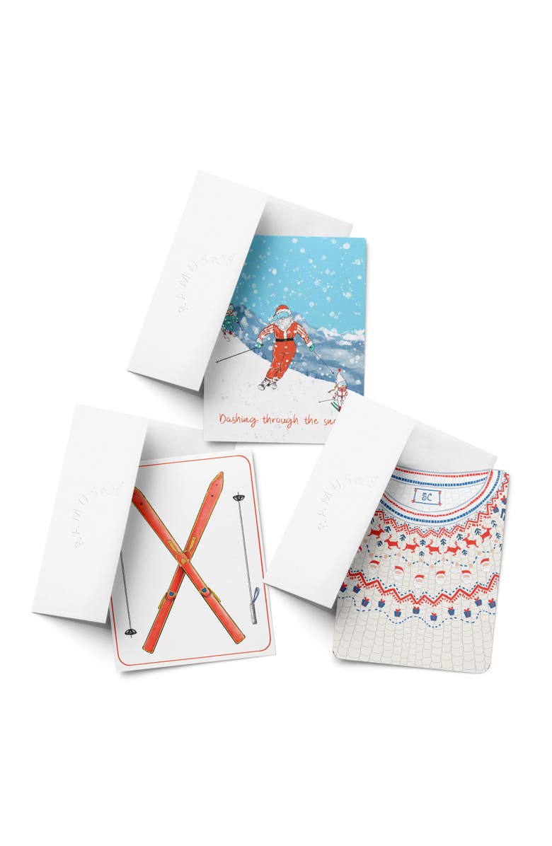 Ramus & Co Ski Santa, Ski, Santa Sweater Winter/Holiday/Christmas Greeting Card Pack Sets, Main, color, Multi-Pack