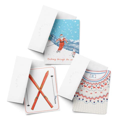 Ski Santa, Ski, Santa Sweater Winter/Holiday/Christmas Greeting Card Pack Sets (3 ct, Assorted)