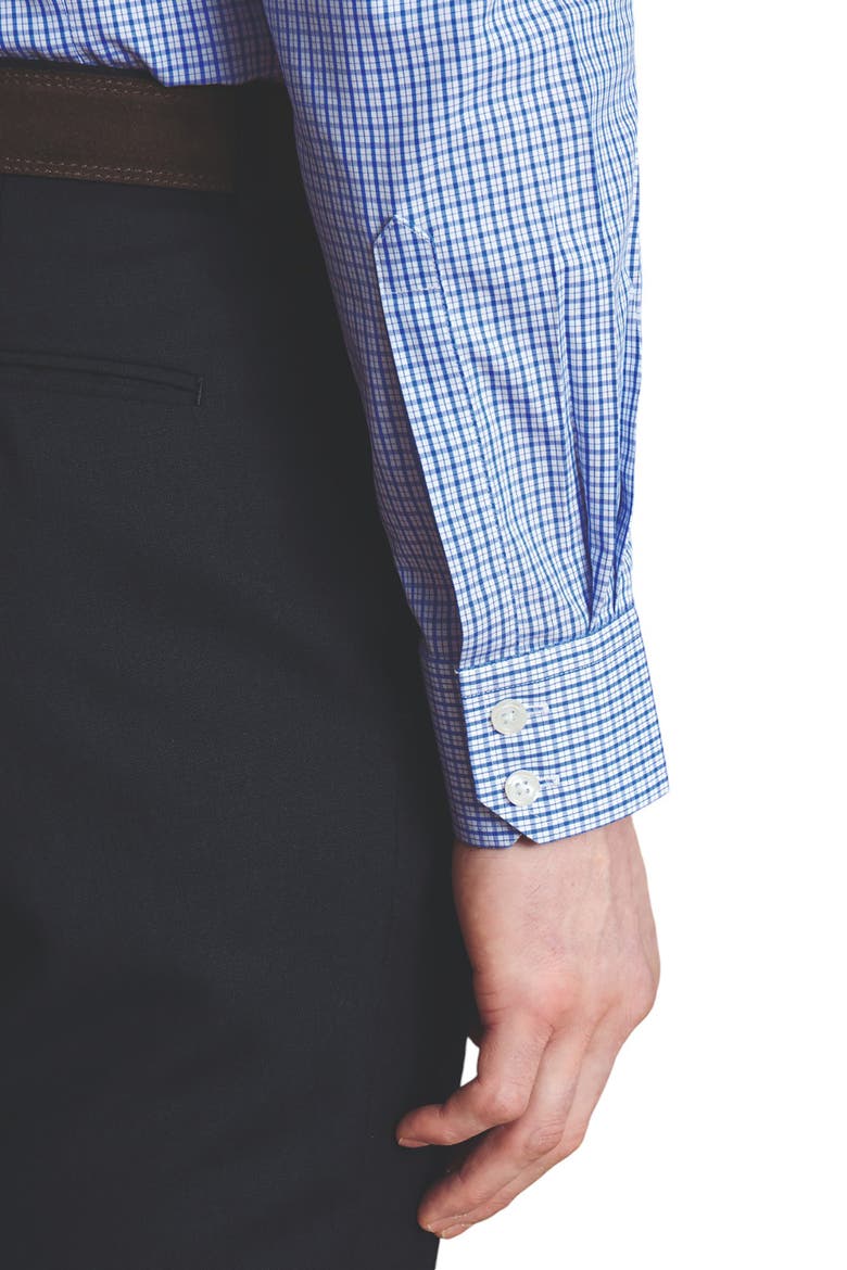 Grid Check Non-Iron Stretch Twill Slim Fit Shirt Single Cuff, Alternate, color, Cobalt Blue