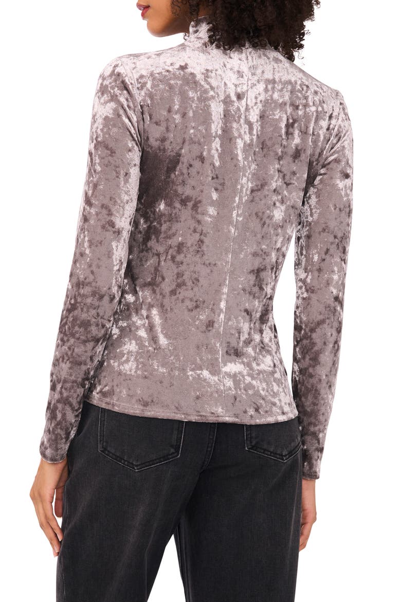 Mock Neck Long Sleeve Crushed Velvet Top, Alternate, color, PEWTER
