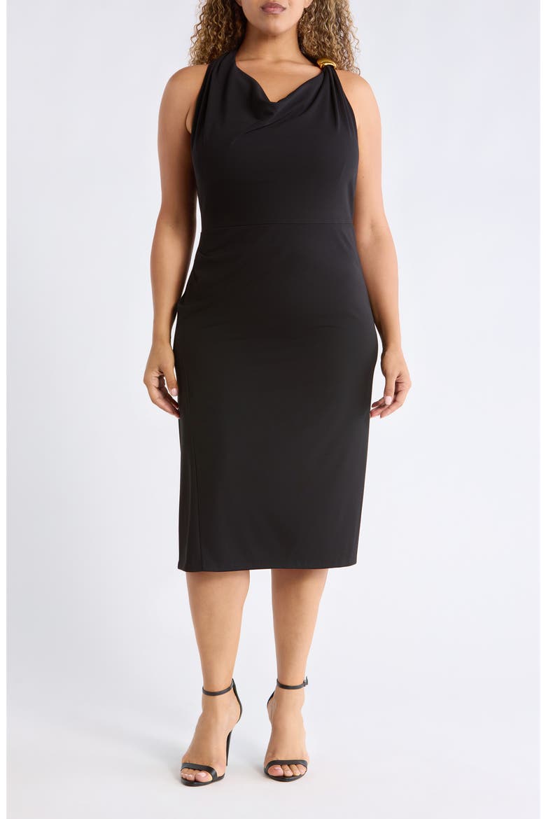 Hardware Detail Halter Neck Midi Dress, Main, color, BLACK
