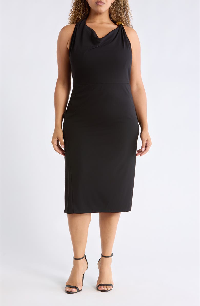 DONNA KARAN Hardware Detail Halter Neck Midi Dress, Main, color, Black