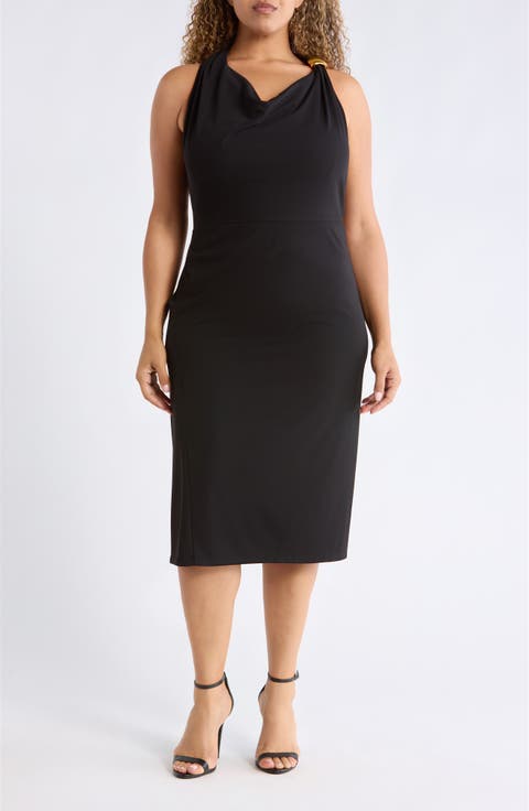 Hardware Detail Halter Neck Midi Dress