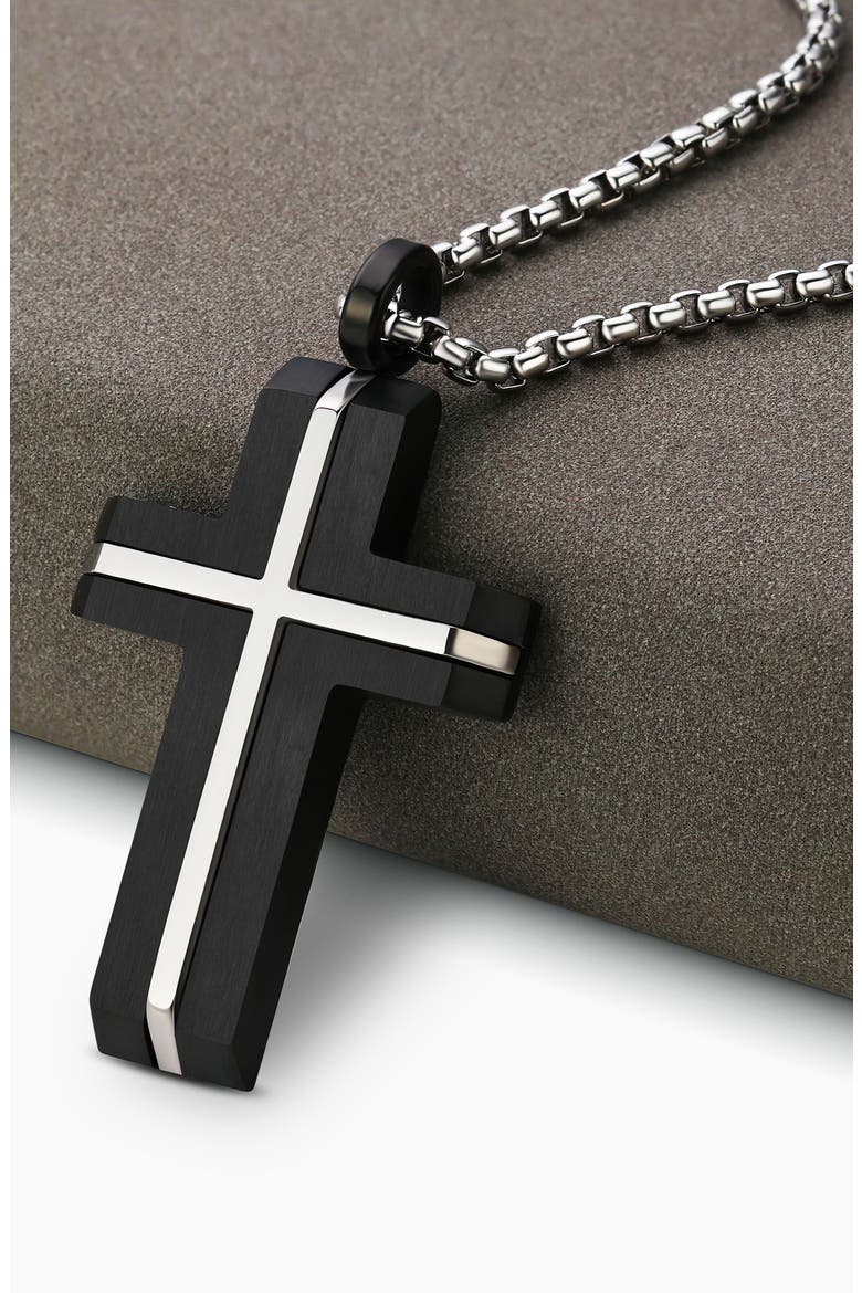 INLAY CROSS NECKLACE, Alternate, color, BLACK