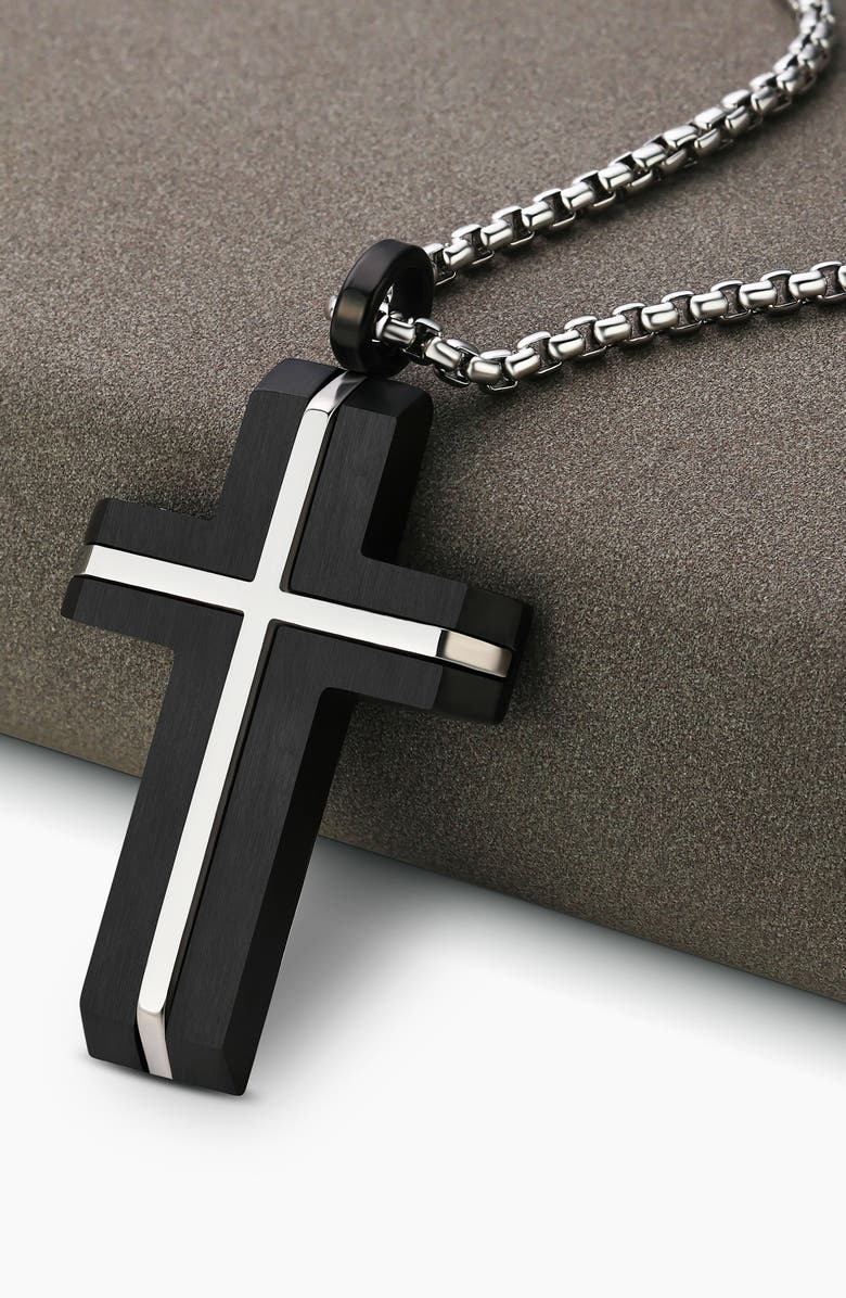 EDFORCE INLAY CROSS NECKLACE, Alternate, color, Black