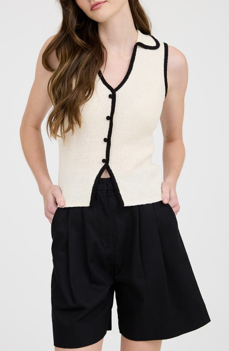 Blu Pepper Johnny Collar Button Front Knit Tank Top, Main, color, Cream