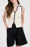 Blu Pepper Johnny Collar Button Front Knit Tank Top