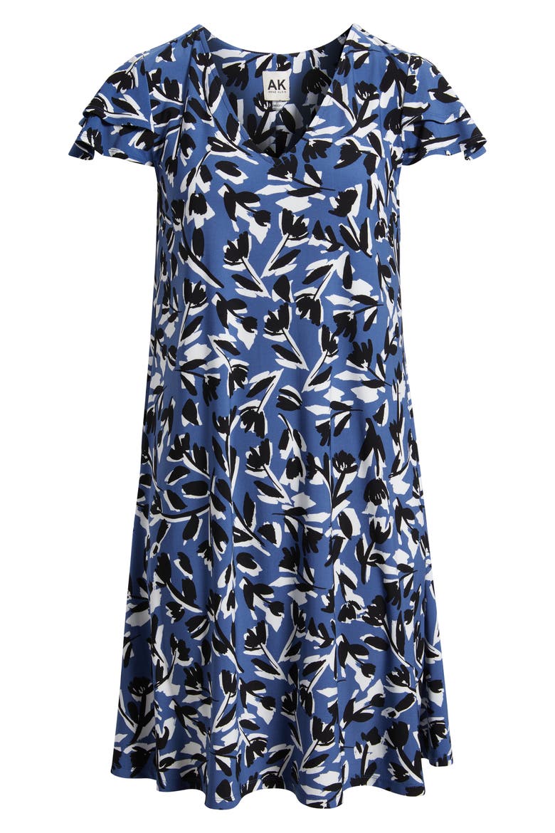 Abstract Floral Print V-Neck Swing Dress, Alternate, color, BLUE JAY MULTI