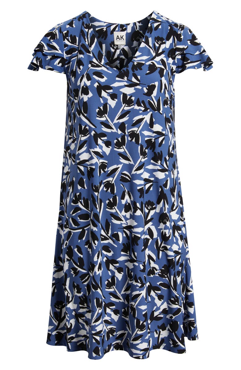 AK ANNE KLEIN Abstract Floral Print V-Neck Swing Dress, Alternate, color, 