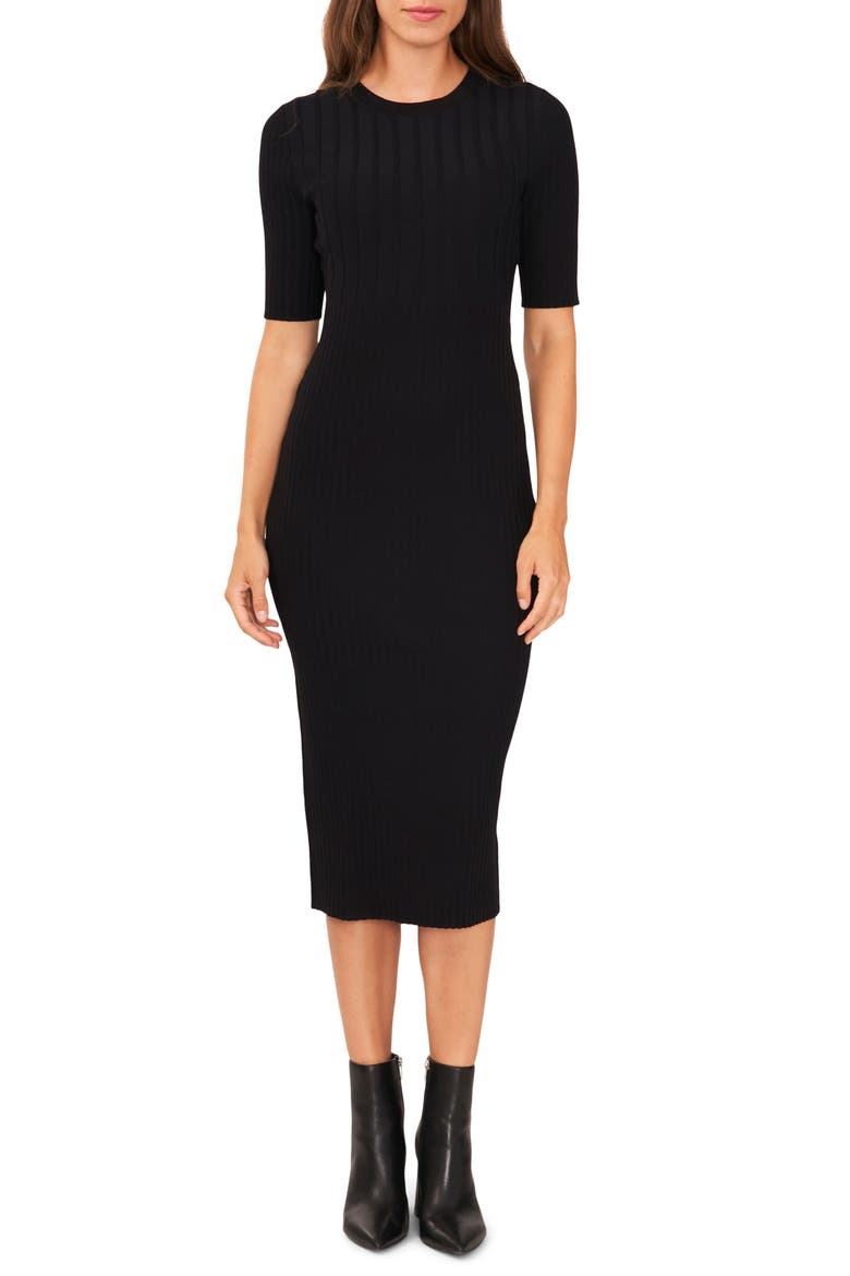 Rib Short Sleeve Sheath Sweater Dress, Main, color, RICH BLACK