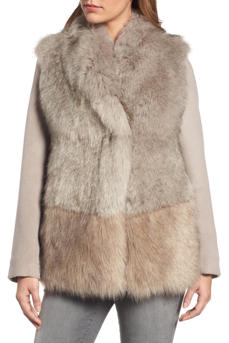 Maddie Wool Blend Sleeve Faux Fur Jacket, Alternate, color, BROWN SUGAR COMBO