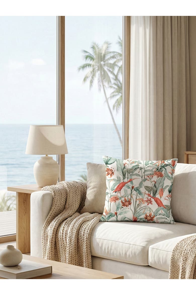 Feathered Tropics Linen Pillow with Down Insert, Alternate, color, Green