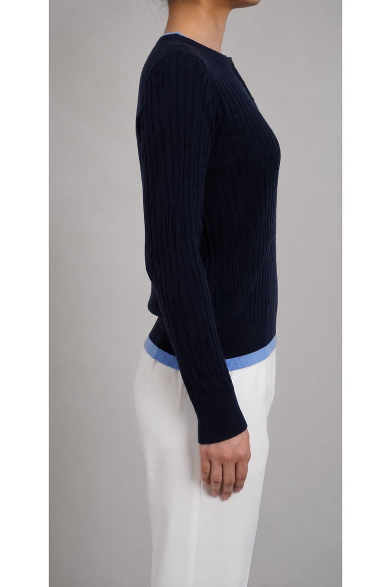 Wool Blend Cable Knit Layered Look Pullover Top, Alternate, color, Deep Navy