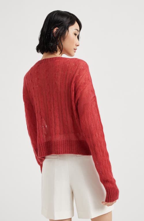 Brunello Cucinelli Mohair-blend Cable-knit Cardigan In Red
