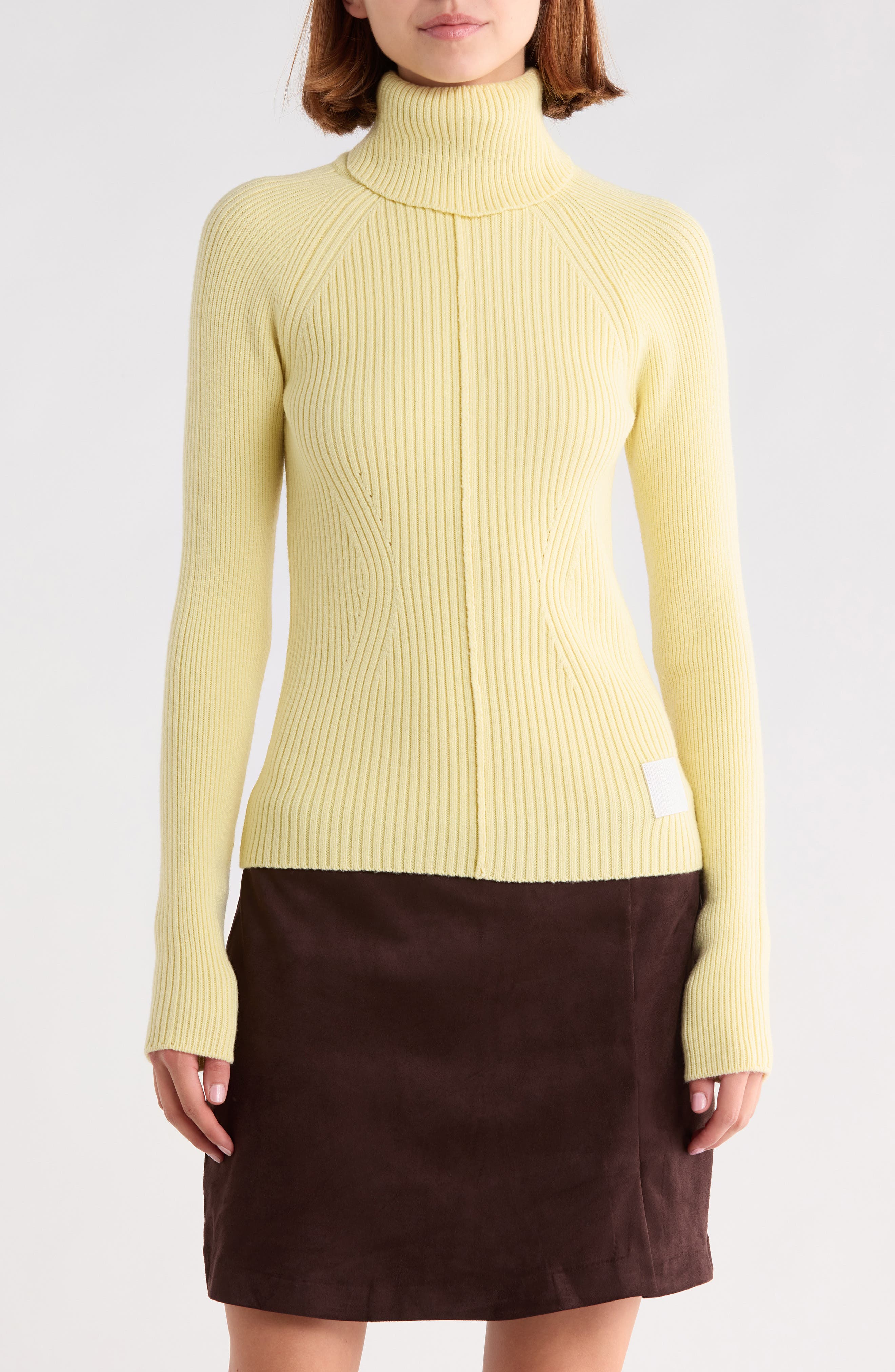 Ribbed Wool Blend Turtleneck Top