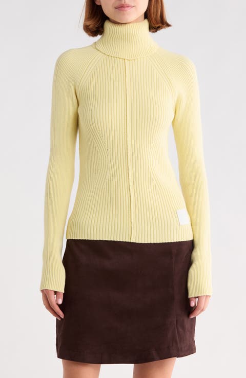 Ribbed Wool Blend Turtleneck Top